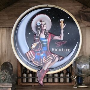 MILLER HIGH LIFE BEER~LADY ON THE MOON METAL SIGN